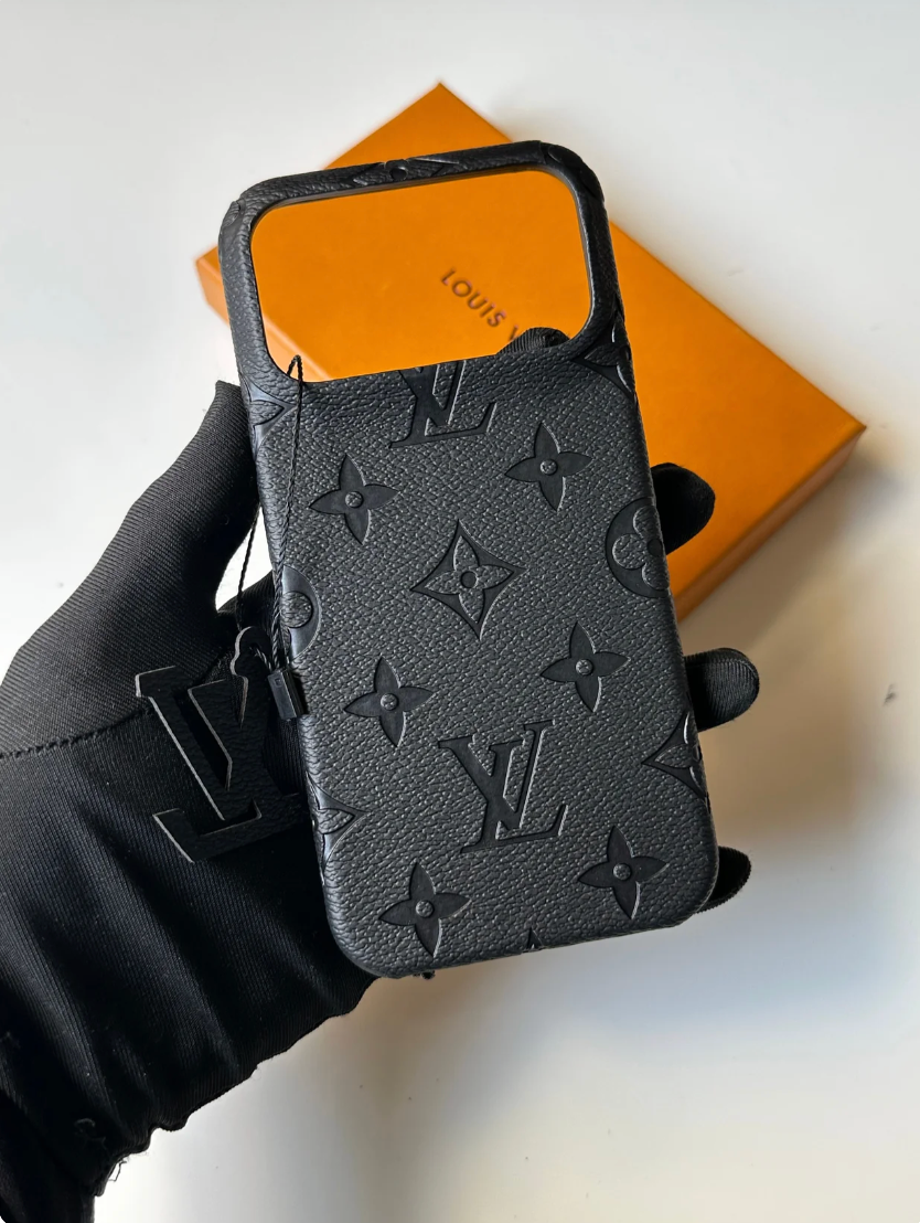 LV Monogram Leather Style iPhone Case – Black Luxury Protective Cover — photo 1