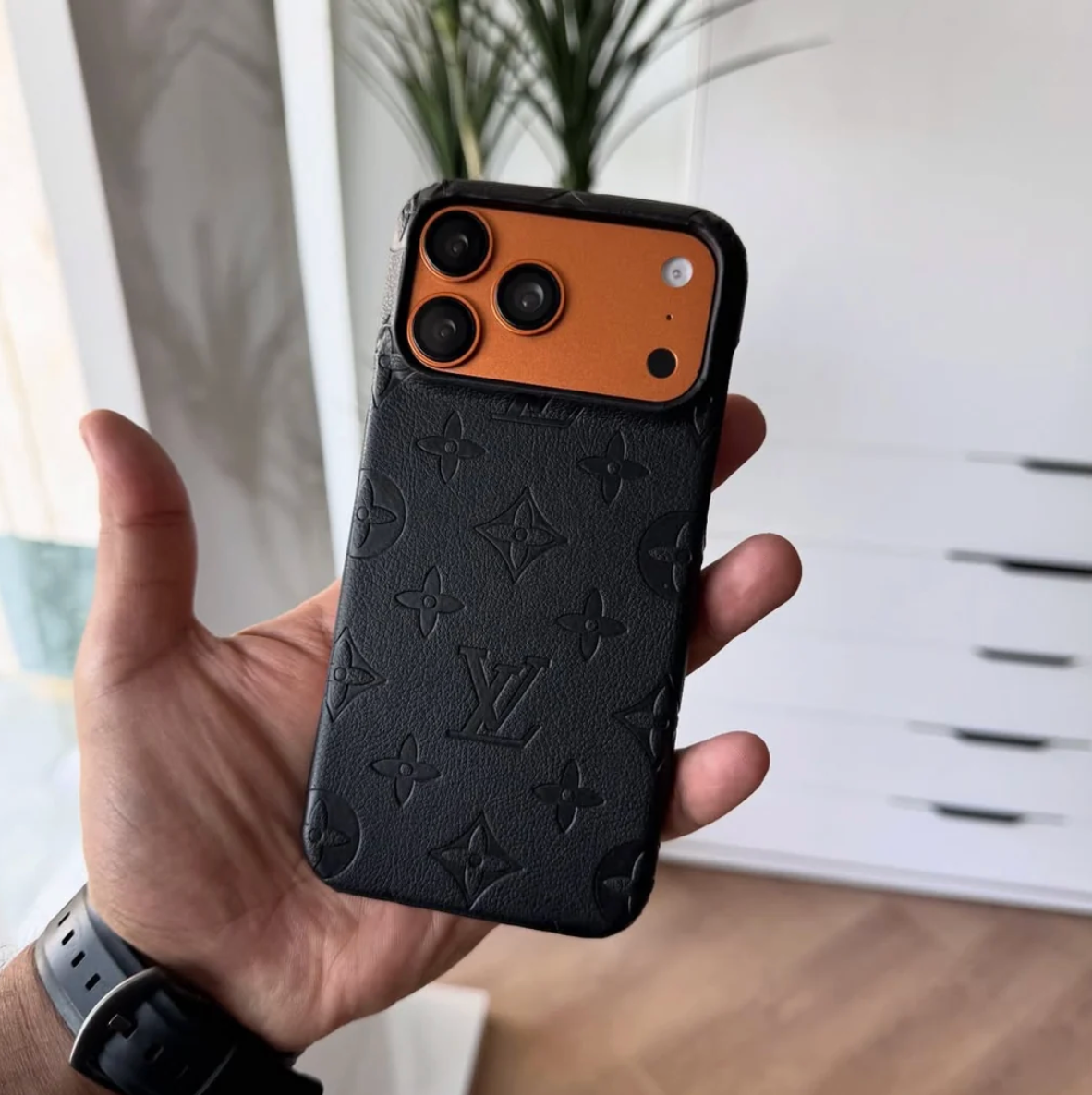 LV Monogram Leather Style iPhone Case – Black Luxury Protective Cover — photo 3