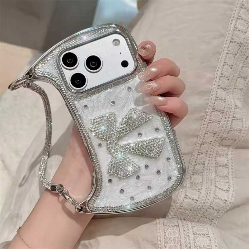 Silver Rhinestone Bow Butterfly Mini Handbag Case for iPhone 17 Pro Max — photo 2