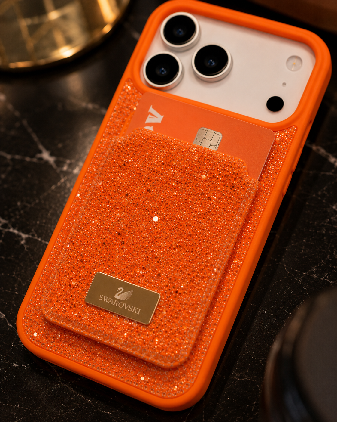Swarovski Glitter Wallet Case for iPhone 17 Pro Max | Crystal Bling Case – Orange & Blue — photo 5