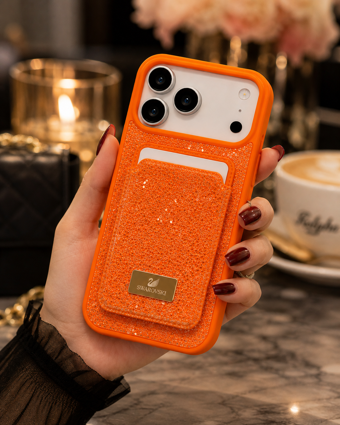 Swarovski Glitter Wallet Case for iPhone 17 Pro Max | Crystal Bling Case – Orange & Blue — photo 3