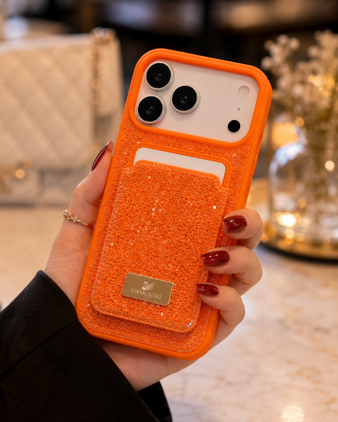 Swarovski Glitter Wallet Case for iPhone 17 Pro Max | Crystal Bling Case – Orange & Blue — photo 2